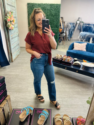 Dark Wash Light Distressed Cropped Straight