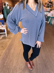 Dusty Blue Ribbed Top