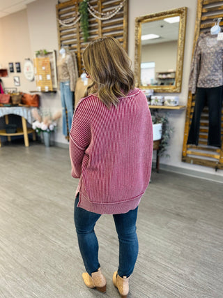 Vintage Fade Ribbed Sweater in Cabernet