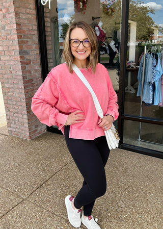 Rustic Pink Step Hem Crewneck