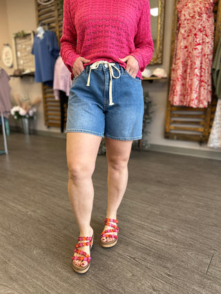 Medium Wash Tie Waist Shorts