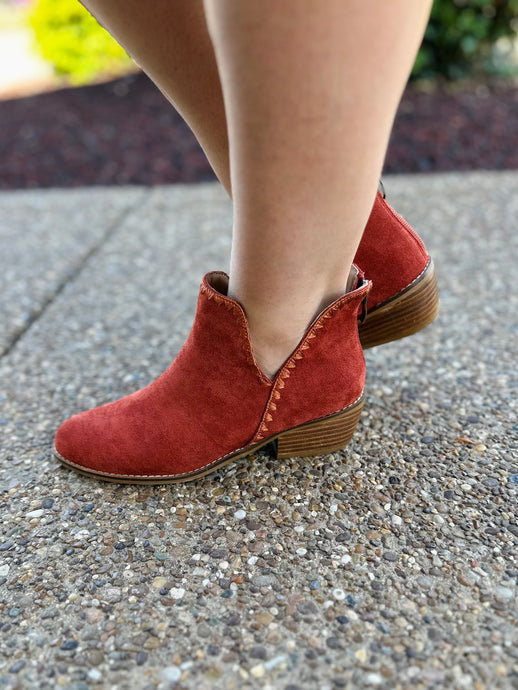 Spice It Up Rust Suede Bootie