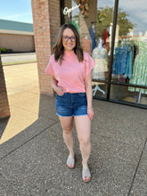 Load image into Gallery viewer, Dark Wash Tummy Control Step Fray Hem Shorts