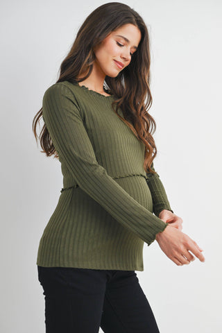 Olive Ribbed Knit Nursing Maternity Top