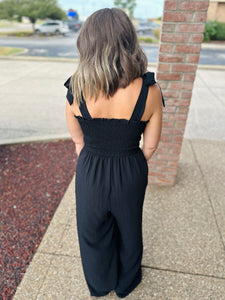 Black Shoulder Tie Jumpsuit