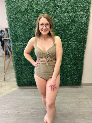 Lagoon Luxe High Waist Two Piece Bikini in Taupe