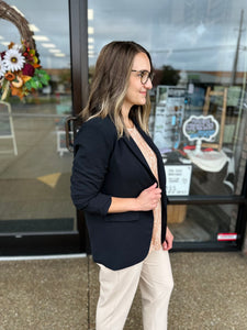 Black Ruched Sleeve Blazer