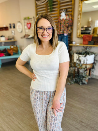 Soft Structure Square Neck Top in White