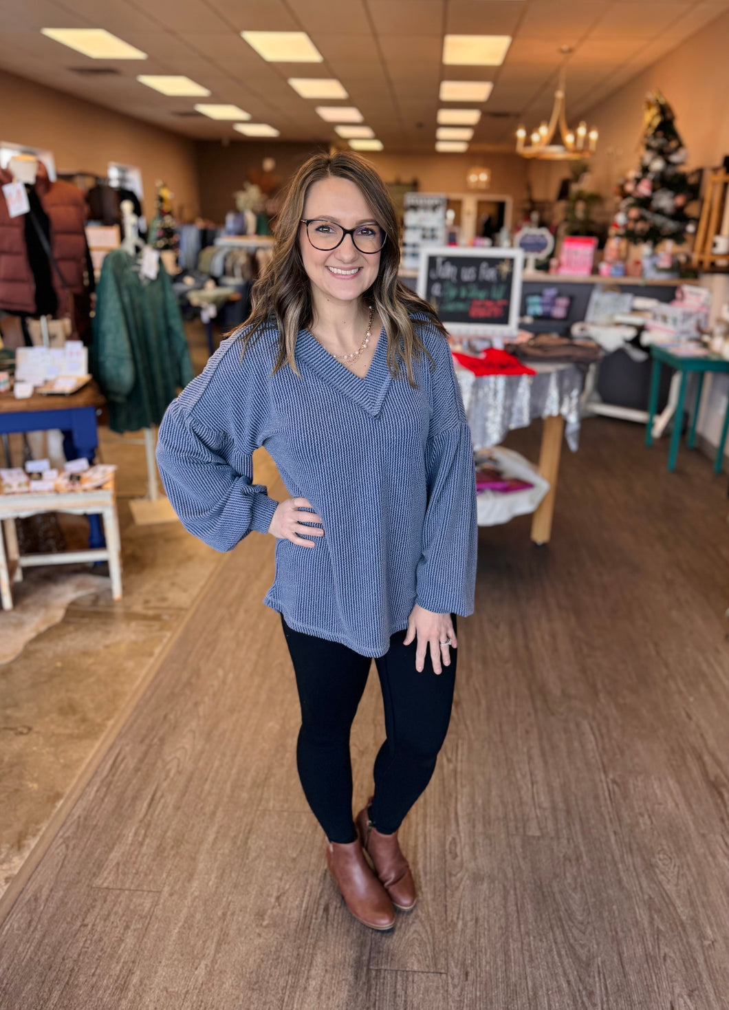 Dusty Blue Ribbed Top