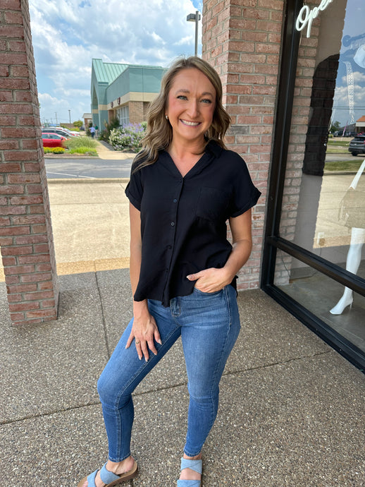 Black Button Down Collared Top