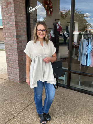 Crisp Morning Cream Babydoll Top