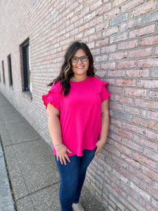 Bright Pink Ruffle Sleeve Top