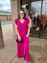 Load image into Gallery viewer, Magenta Ruffle Sleeve Jumpsuit