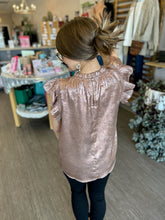 Load image into Gallery viewer, Mauve Foiled Flutter Ruffle Sleeve Top