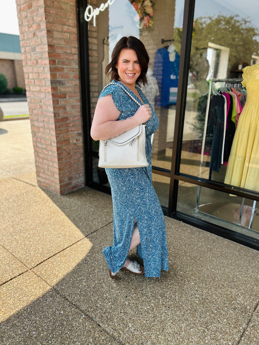 Palm Breeze Blue Maxi Dress