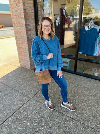 Harvest Blue Step Hem Crewneck