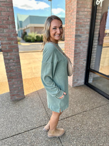 Washed Sage Sweatshirt Mini Dress