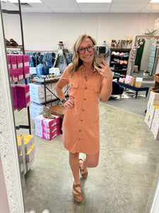 Melon Button Down Mini Dress