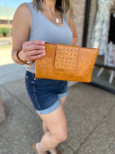 Load image into Gallery viewer, Cognac Stud Detail Clutch