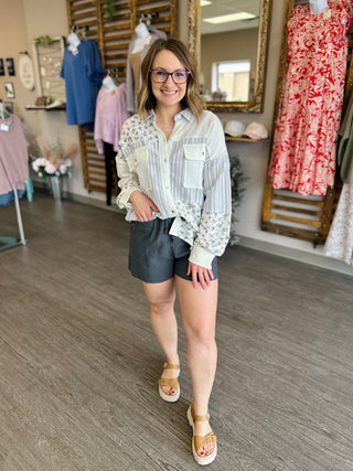 Bluebell Patchwork Button-Down Top