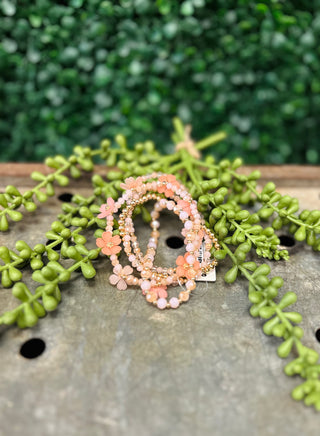 Crystal Beaded Flower Bracelet Set