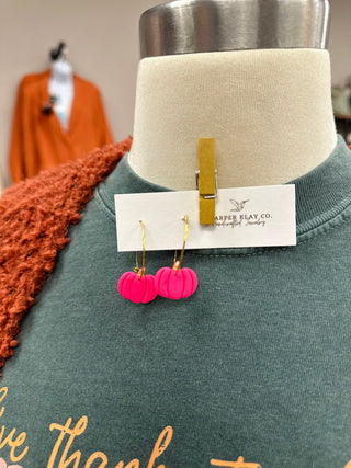Fuchsia Harvest Pumpkin Hoop Earrings