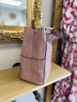 Mauve Textured 2-in-1 Bucket Bag w/ Guitar Strap