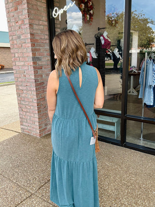 Dusty Teal Tiered Maxi Dress