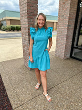 Load image into Gallery viewer, Teal Ruffle Sleeve Dress