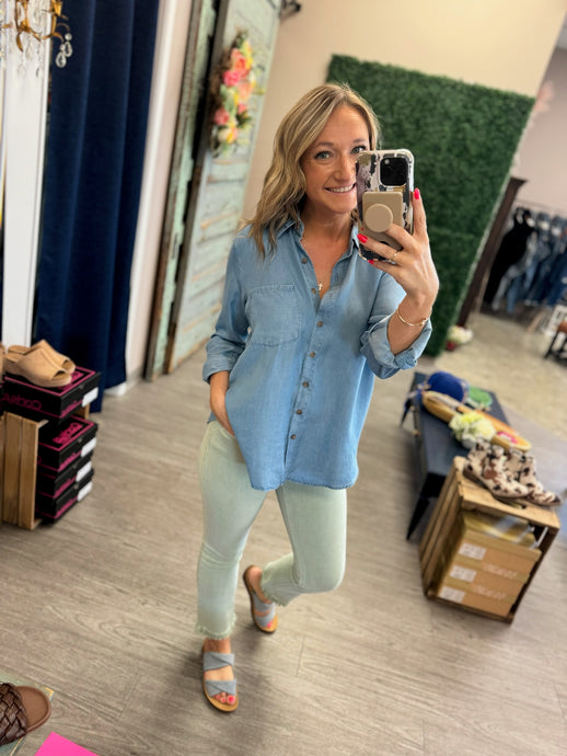 Chambray Button Down Top