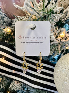 Gold Reindeer Hook Earrings