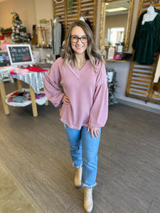 Pink Rose Ribbed Top