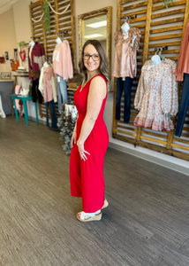 Red Sleeveless Cropped Jumpsuit