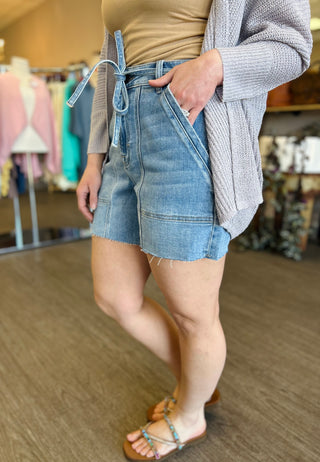 Medium Wash High Rise Shorts