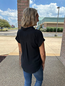 Black Button Down Collared Top