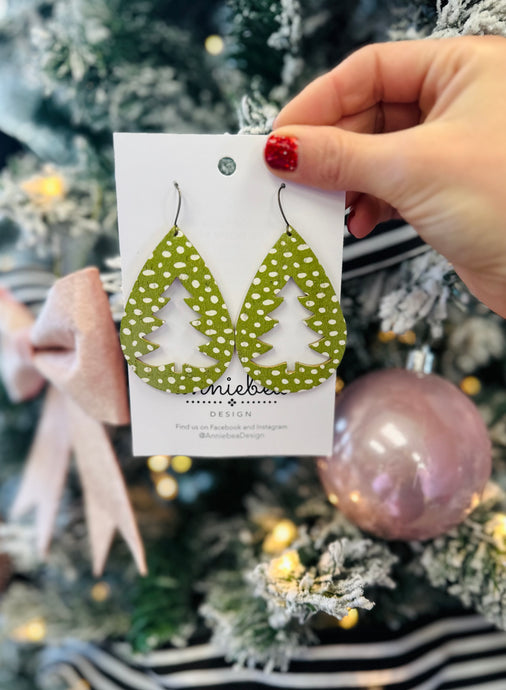 Green Polka Dot Tree Earrings