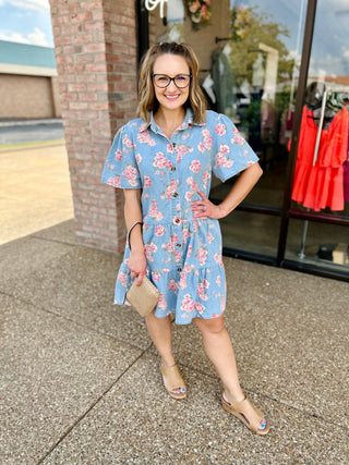 Sweet Rosebud Tiered Denim Dress