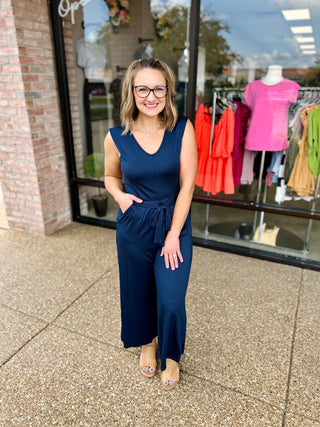 Navy Dream Tie-Waist Jumpsuit