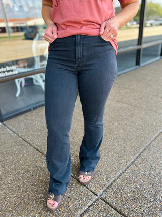 Jet Black Raw Hem Flare