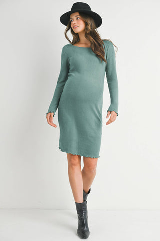 Teal Ribbed Long Sleeve Sweater Dress
