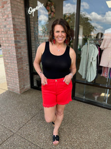 Fiesta Red Tummy Control Fray Hem Shorts