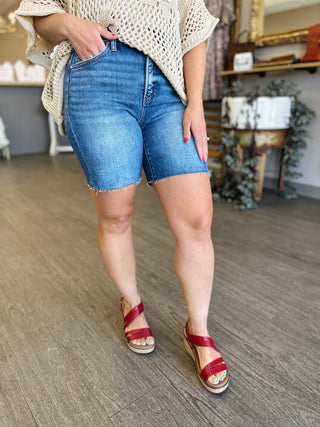 Tummy Control High Rise Raw Hem Shorts