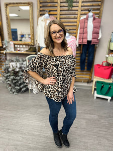 Off The Shoulder Leopard Blouse