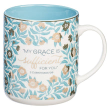 Load image into Gallery viewer, White/Teal Floral My Grace is Sufficient