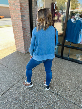 Harvest Blue Step Hem Crewneck