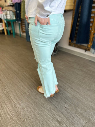 Mint High Rise Crop Straight Distressed Jeans