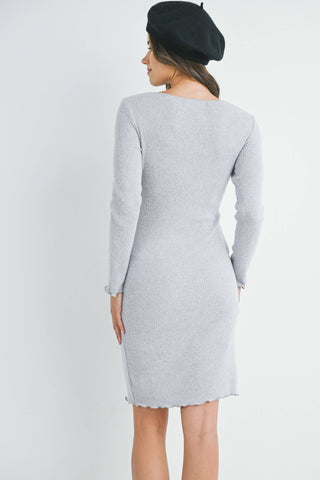 Teal Ribbed Long Sleeve Sweater Dress