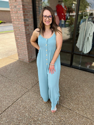 Aqua Serenity Button Detail Jumpsuit