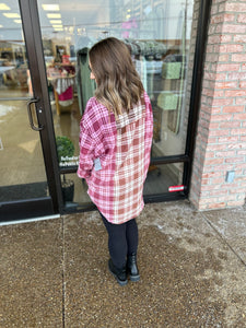 Pink & Brown Distressed Flannel Large