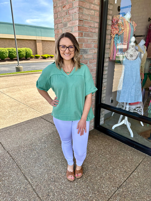 Seafoam V Neck Blouse